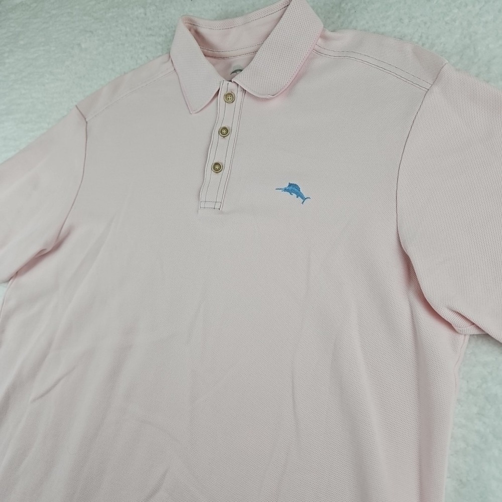 Tommy Bahama Men's Golf Sports Supima‎ Cotton Polo Shirt Pink M Blue Fish